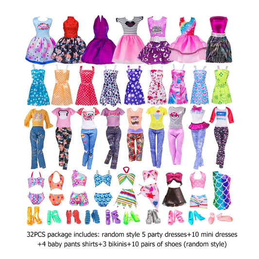 32Pcs Doll Clothes Set For Girls Doll Dress Up Collection