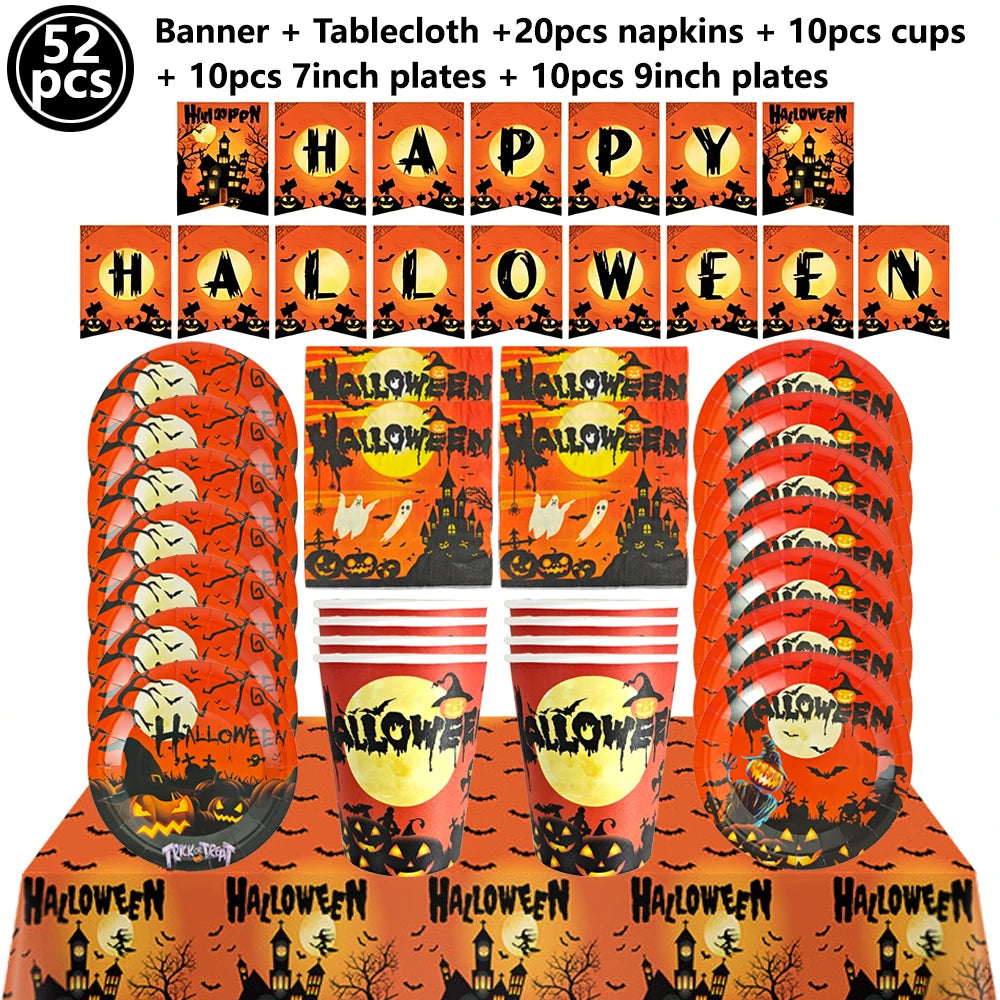 Halloween Party Tableware | Paper Disposable | Plates Cups | Birthday Decor