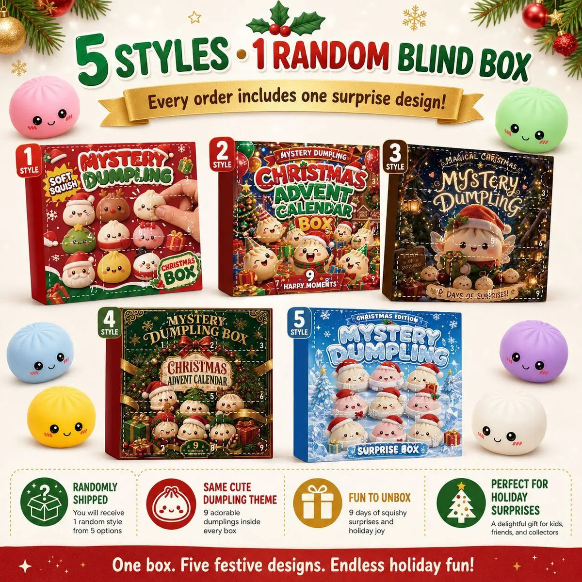Advent Calendar | 9 Day Dumpling Fidget Squishies | Mystery Blind Box | Squeeze Sensory Holiday Gift