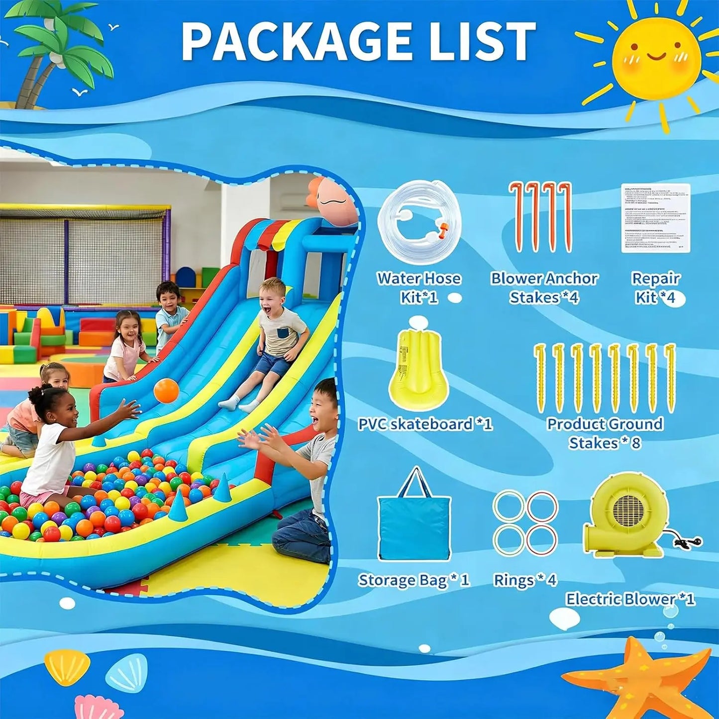 Inflatable Water Slide Park For Kids With Dual Slides