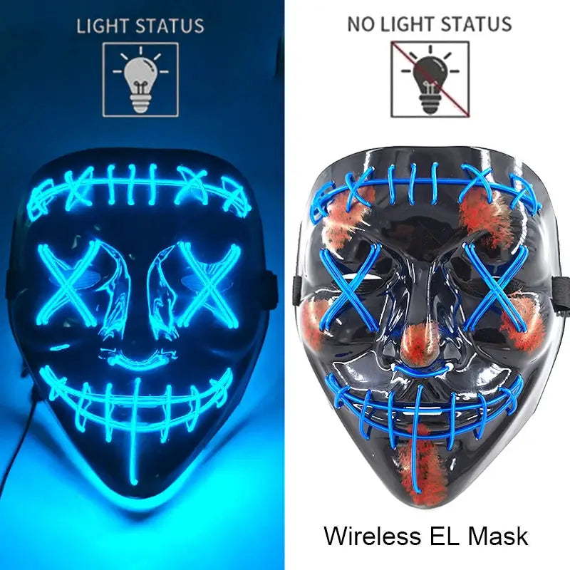 Wireless Halloween Neon LED Purge Mask Masque Masquerade Party Masks Light Grow in the Dark Horror Mask Glowing Masker - ToylandEU