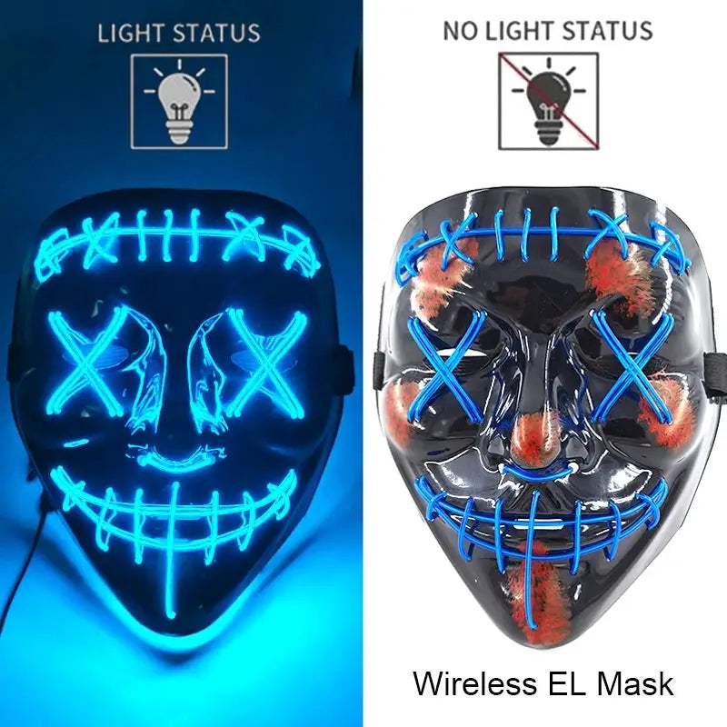 Wireless Halloween Neon LED Purge Mask Masque Masquerade Party Masks Light Grow in the Dark Horror Mask Glowing Masker - ToylandEU