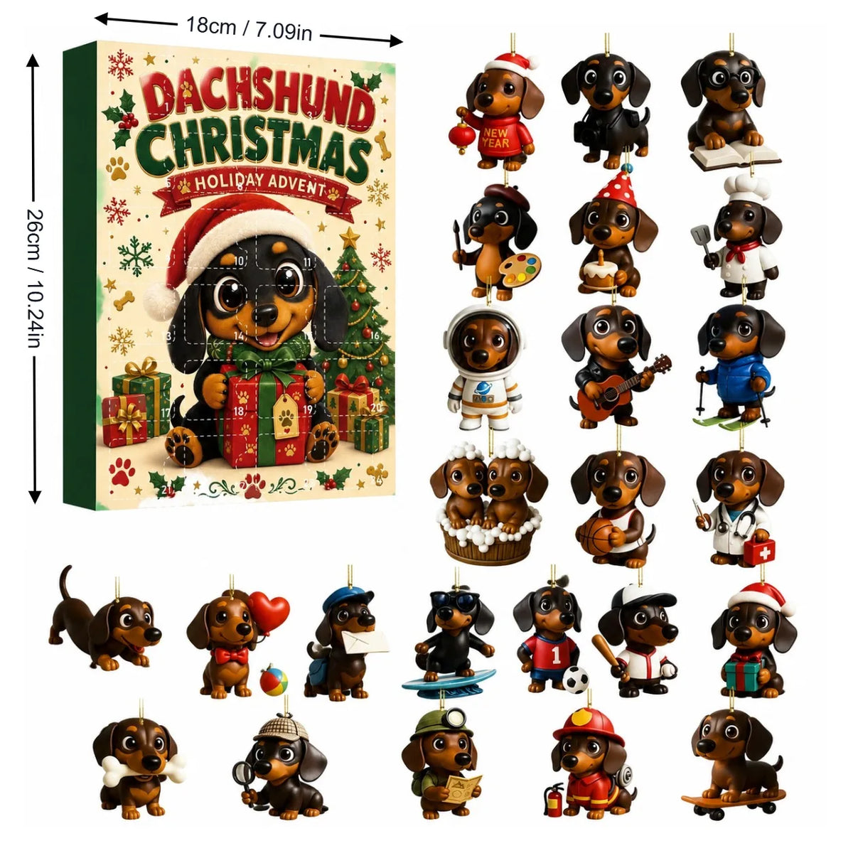 Advent Calendar | Puppy Pattern Pendants | 2D Acrylic Christmas Countdown | Xmas Tree And New Year Decor