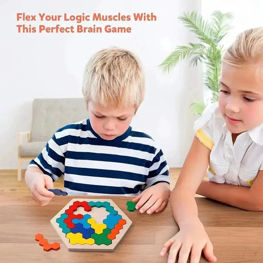 3D Hexagonal Wooden Puzzles Educational Toys For Children Kids Preschool Tangram Board Brain Test Game Montessori Toys Gifts - ToylandEU