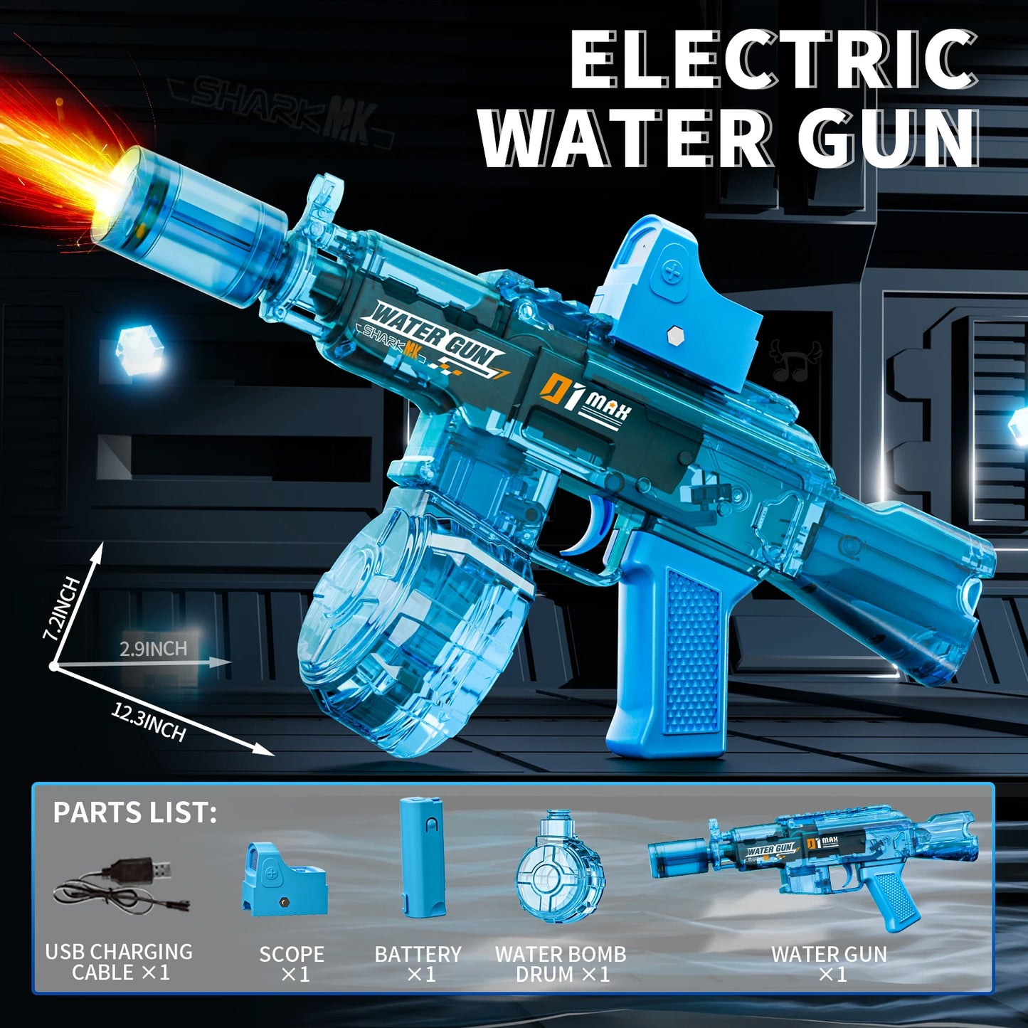 Water Gun | Electric Spray Gun With Sound Light | Lithium Battery | Ages 3 To 14