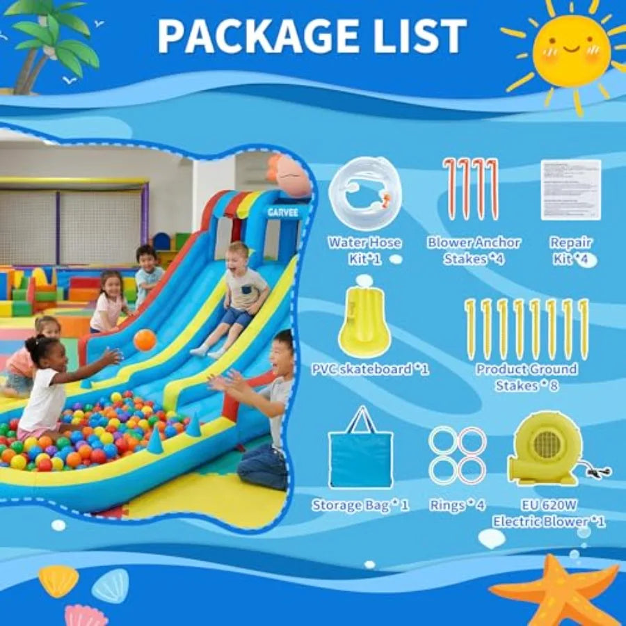 Inflatable Water Park With Dual Slides Durable Bounce House
