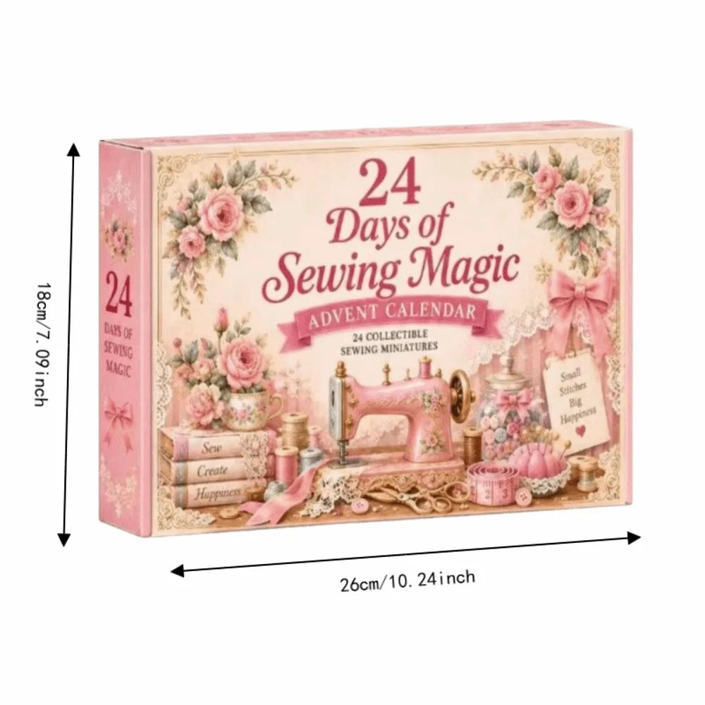 Advent Calendar | Sewing Theme | 24 Day Pink Acrylic Ornaments | Handmade Christmas Decoration Gift