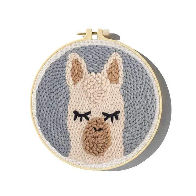 Adorable Cartoon Animal Punch Needle Embroidery Kit for Beginners - Cozy Yarn Craft Set for Home Decoration - ToylandEU