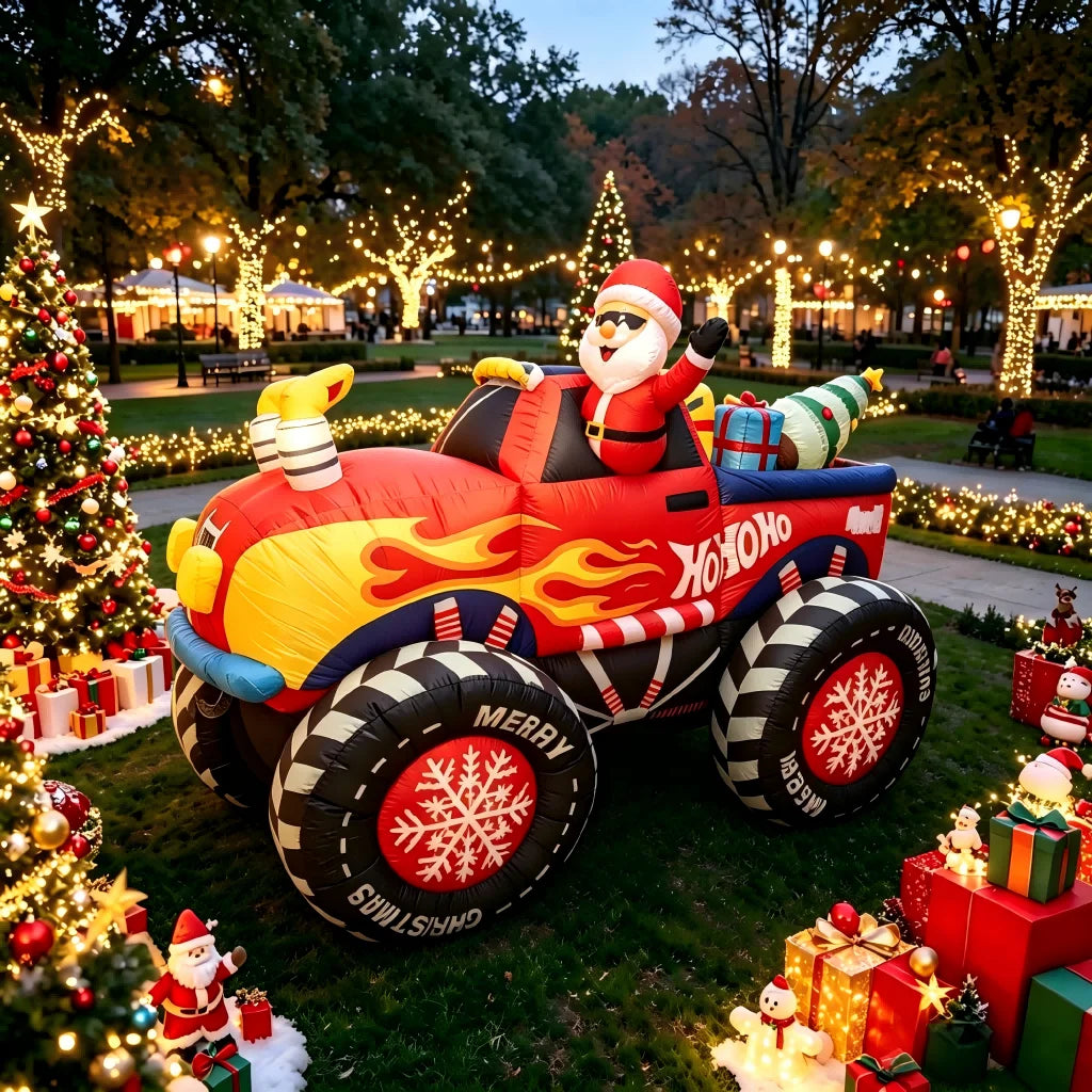 Christmas Inflatable | 8 Ft Long | LED Lights | Santa Monster Truck
