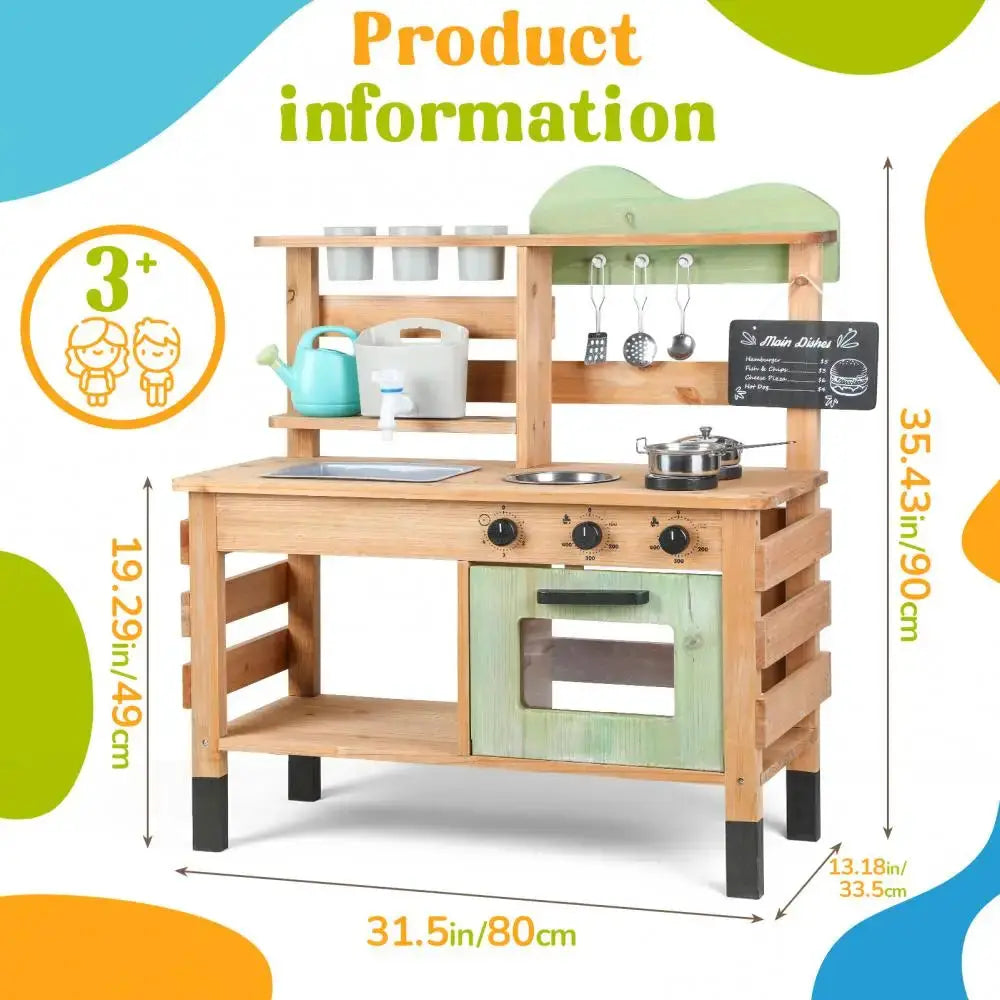 Complete Outdoor Mud Kitchen Playset for Kids - Realistic Faucet, Removable Sink & Planting Box with Watering Pot - ToylandEU