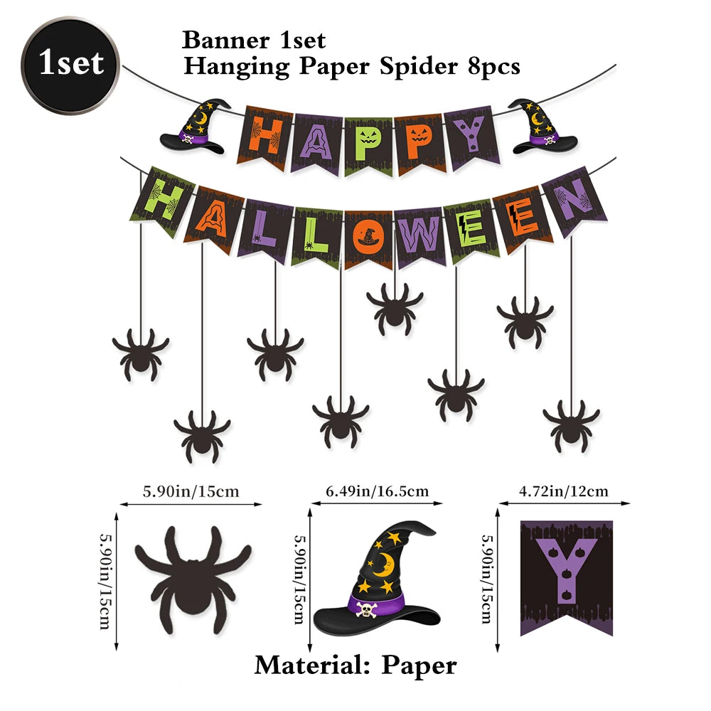 Halloween Decor Kit | Paper Banner Garland | Spider Web Swirls | Party Setup