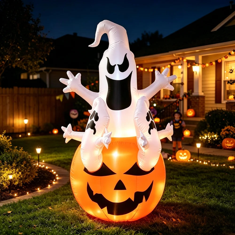 Halloween Inflatables | 4 Ft Tall | Ghost Pumpkin Design | Outdoor Lawn