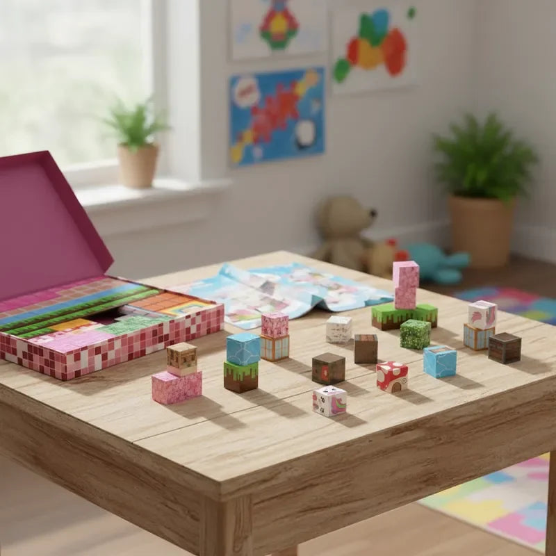 Magnetic Building Blocks | 100 Piece Set | Rainbow Forest | Pink Box