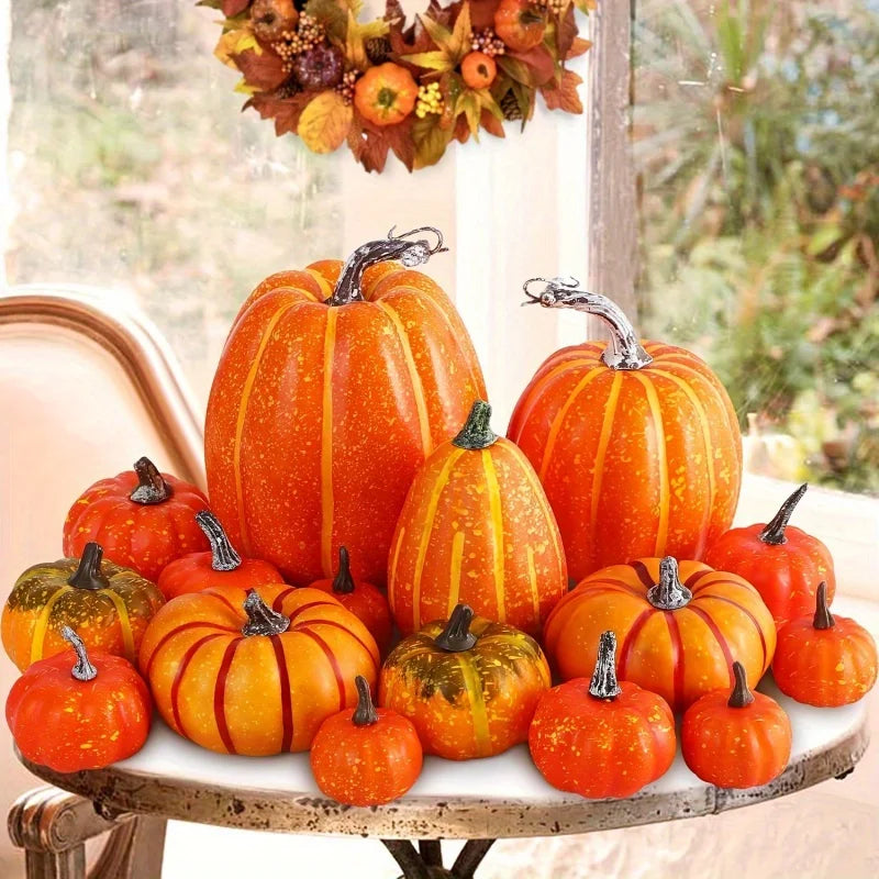 Artificial Pumpkin Set | Orange | Indoor Outdoor | Set of 7