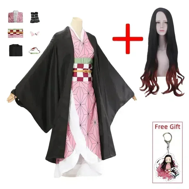 Anime Cosplay Suit | Nezuko Design | Polyester Knit | Women Halloween Set