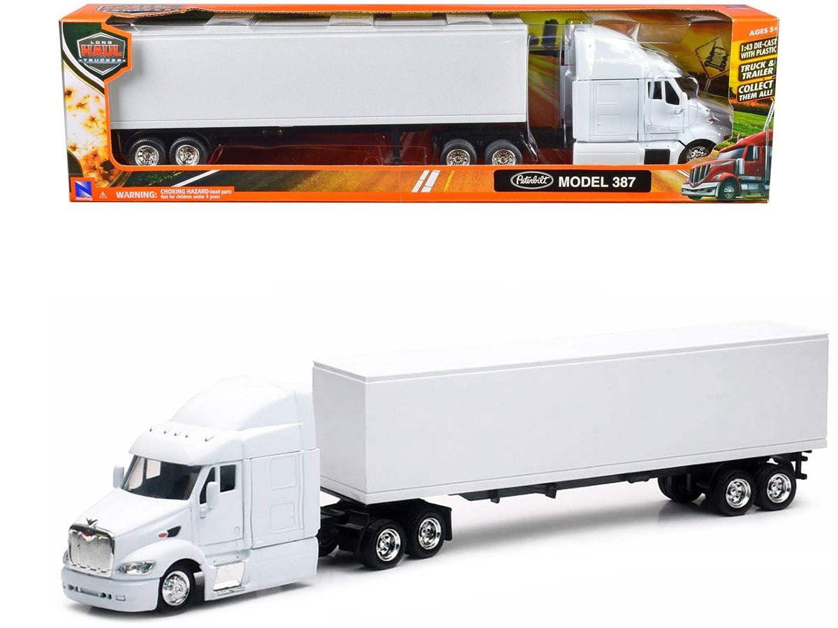 Peterbilt 387 Truck with Dry Goods Trailer White | 1/43 Diecast Model Truck | New Ray | Long Haul Trucker Series