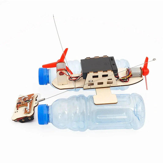 STEM Assembled Wind Turbine Model Boat Wooden Remote Control DIY Science Educational RC Electric Toy - ToylandEU™