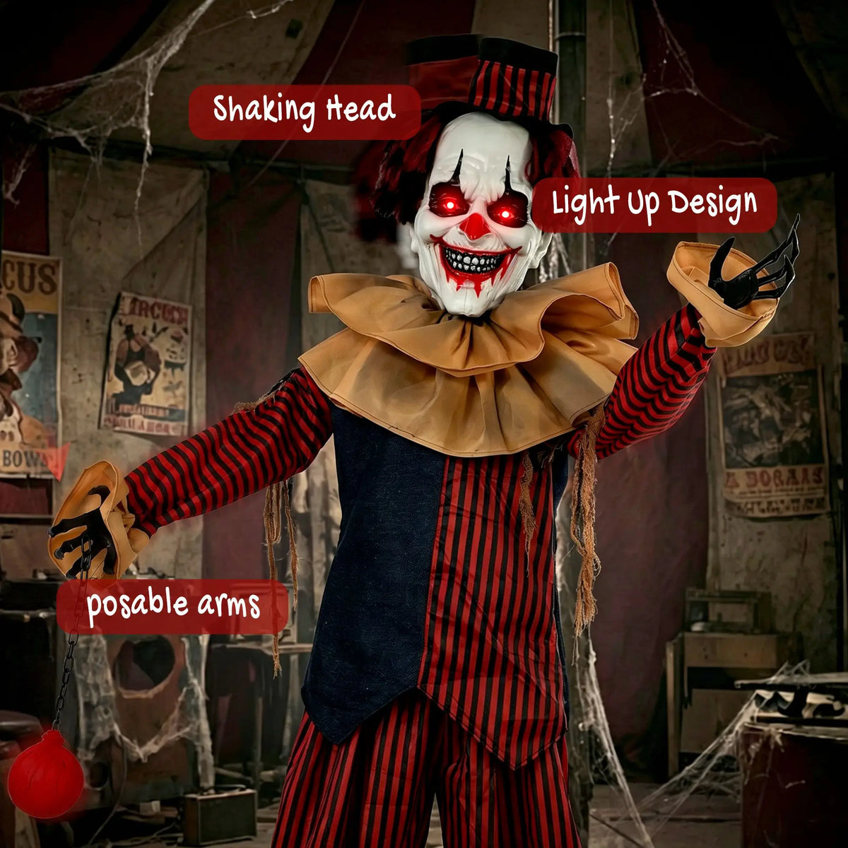 Giant Animated Clown | Touch Activated | Light Up Eyes | Yard Halloween Decor