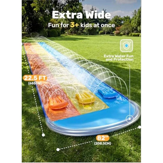 Water Slide | Triple Lane Design | PVC Construction | 22.5ft Lawn Splash Pad