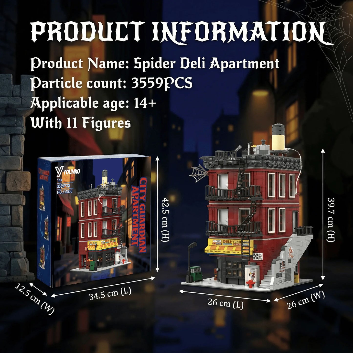 LEGO-Compatible Building Blocks | 3559 Pcs | 11 Figures | Spider Deli Apartment