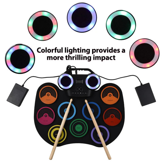 Portable Foldable 9 Pad Electronic Drum Set With Speaker