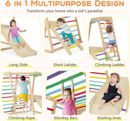 Indoor Jungle Gym Wooden Climber 6 In 1 Playground