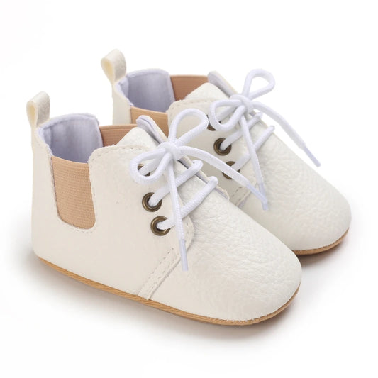 Leather Baby Shoes First Walkers With Anti Slip Rubber Sole