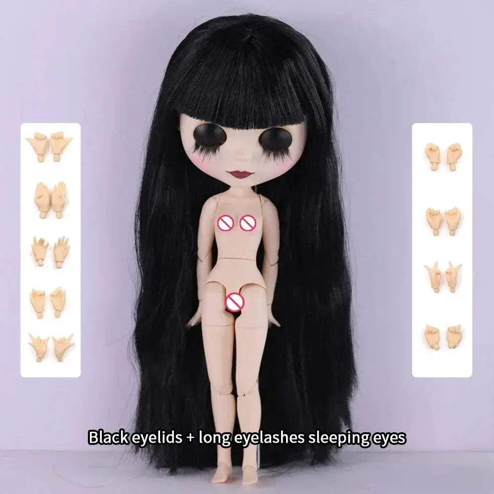 ICY DBS Blyth Doll 1/6 Joint Body 30cm Black Hair Black Eyelids Fashion Gift - ToylandEU