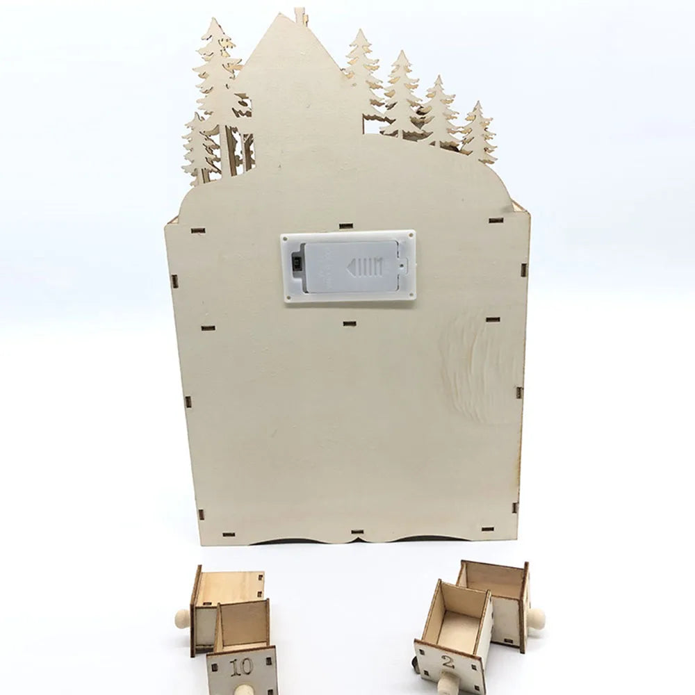 Wooden Advent Calendar | Led Lighted House | With Drawers | For Holiday Decor