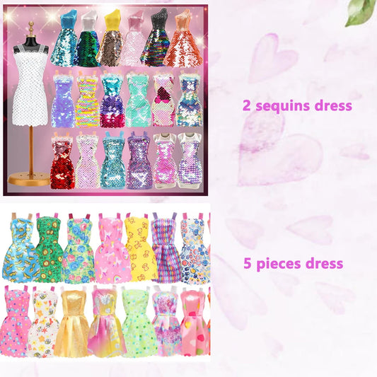 23-Piece Doll Clothes Set With Floral Sequined Mermaid Dress