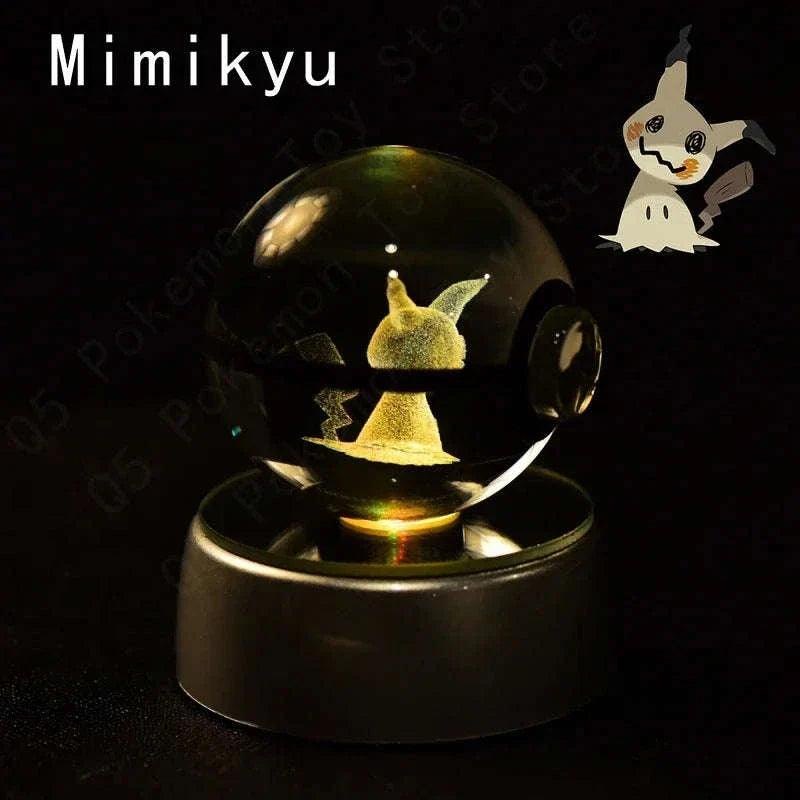 Pokemon 3D Crystal Pokeball with LED Light Base, Kids Anime Toy Gifts 2 in