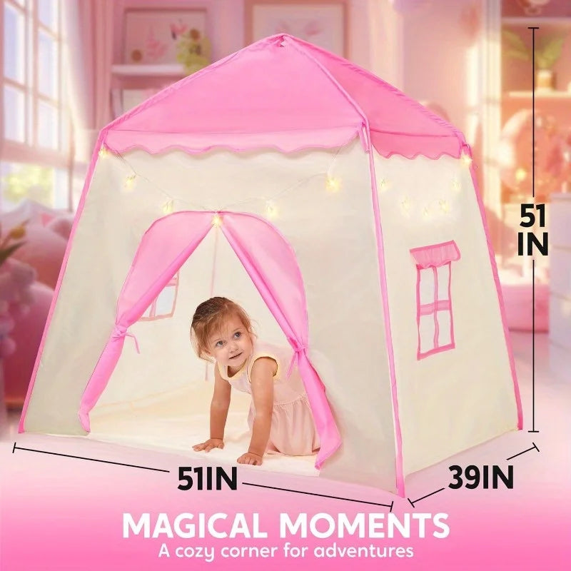 Joyfy Pink Princess Tent With Led Star Lights Large Playhouse
