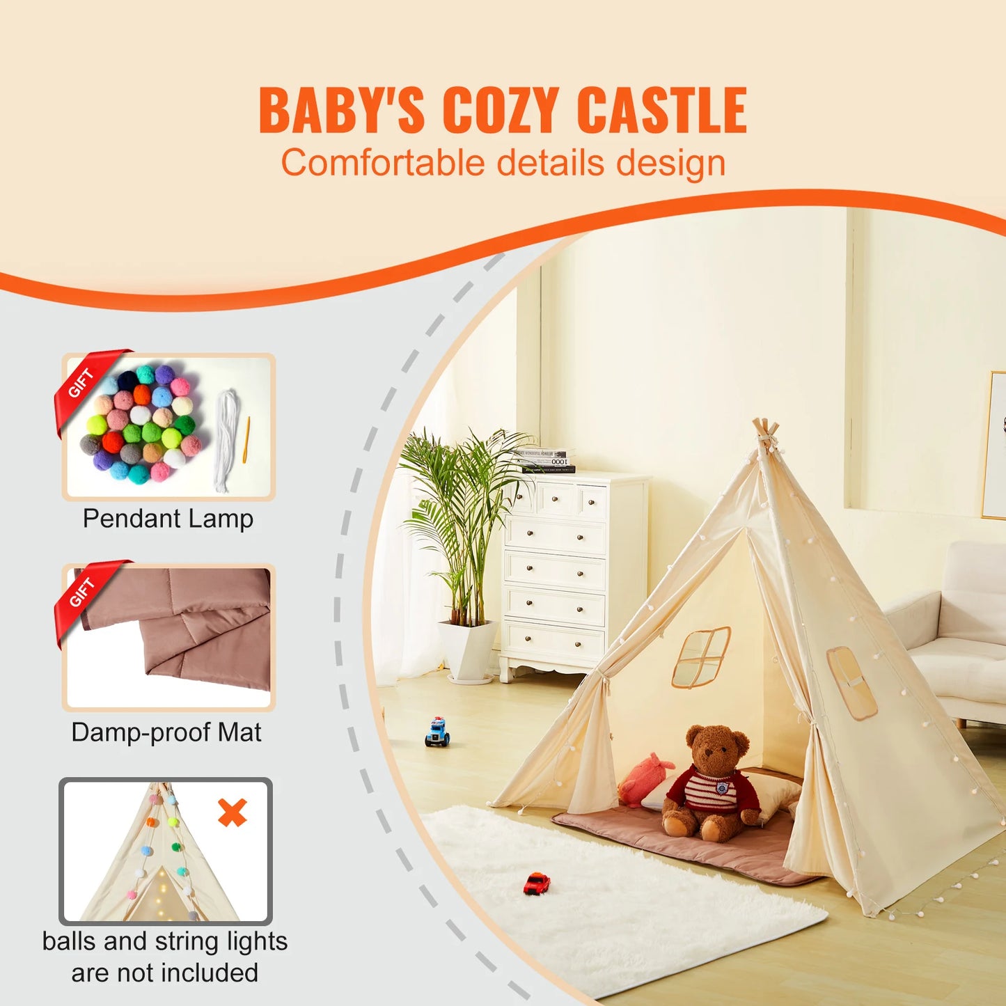 Kids Teepee Play Tent for Indoor Outdoor Fun with Windows