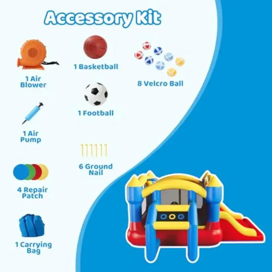 Bounce Bouse, Inflatable Bounce Castle with Slide for with Slide for Indoor Outdoor, with Blower, Family Backyard Jumping Castl - ToylandEU