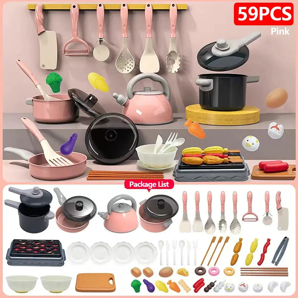 Kids Kitchen Toys Set 92/69/59 PCS Play Food with Pots Pans & Utensils Small Pretend Cooking Toys for Toddlers Girls Boys Gift - ToylandEU