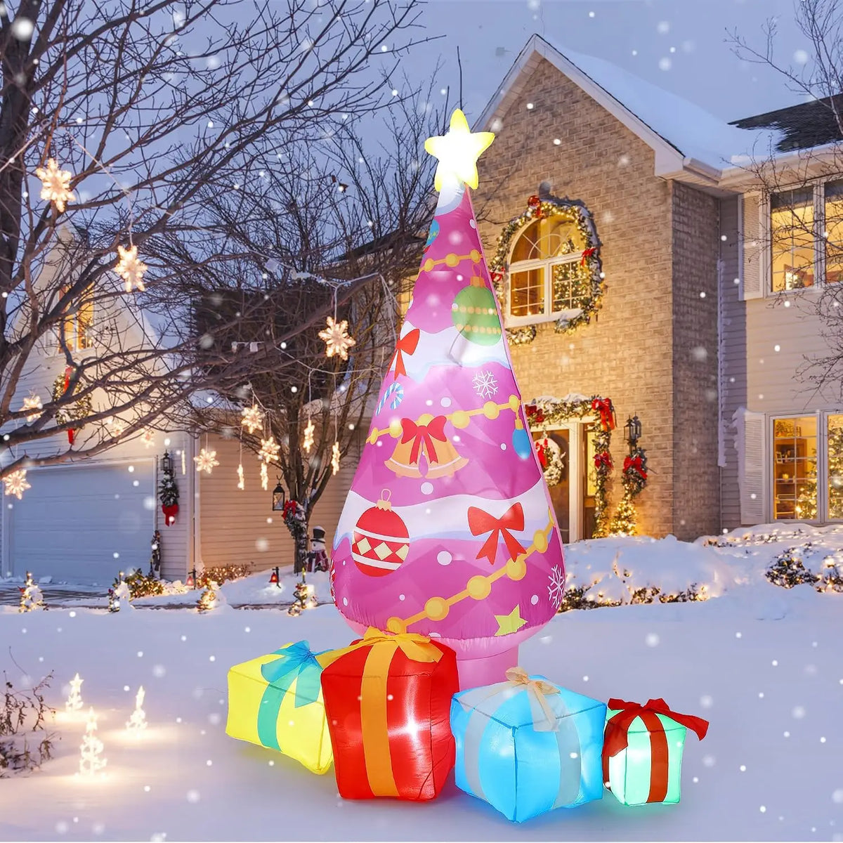 Pink Inflatable Christmas Tree | Built In LED Lights | 7 Ft | Yard Decor