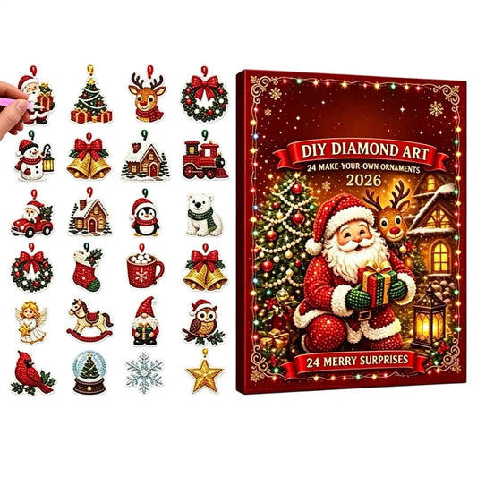 Advent Calendar | 24 DIY Diamond Painting Ornaments | Sparkling Rhinestone Kit | Craft Gift For Girls