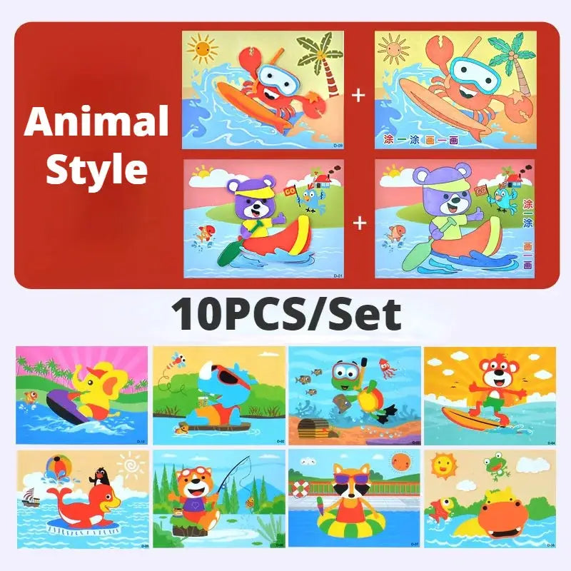 10Pcs 3D EVA Foam Sticker Puzzle Game DIY Cartoon Animal Craft Toys Kids Drawing Toy Learning Education Toys for Children Gifts - ToylandEU