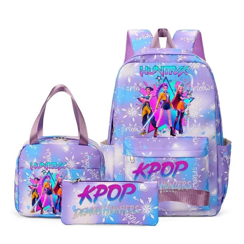 Backpack | Snow Print Kpop Demon Hunter Theme | Capacity Under 20L | 3pc Set