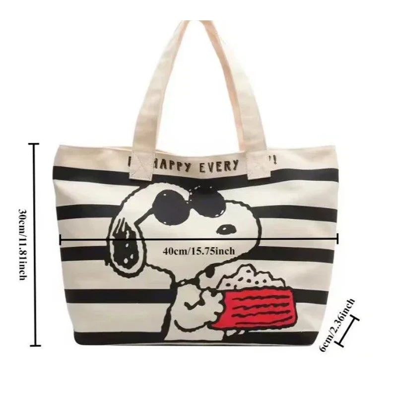 Canvas Tote Bag | Large Capacity Storage | Snoopy Graphic Print | Student Use
