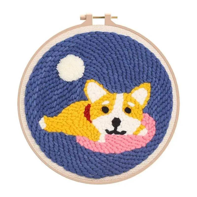 Adorable Corgi Punch Needle Embroidery Kit for Beginners - Cartoon Yarn Art Set for Home Decoration - ToylandEU