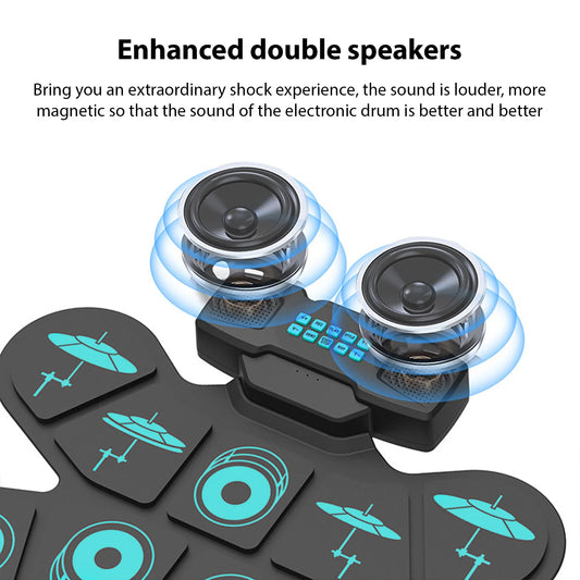 Portable Electronic Drum Set With 9 Pads And Rechargeable Power