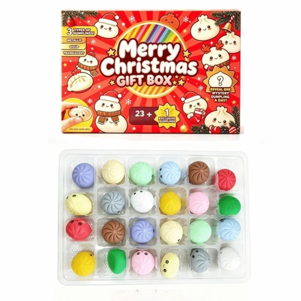 Advent Calendar | Soft Christmas Dumplings | 24 Numbered Doors TPR Fidget Toys | Stress Relief Gift