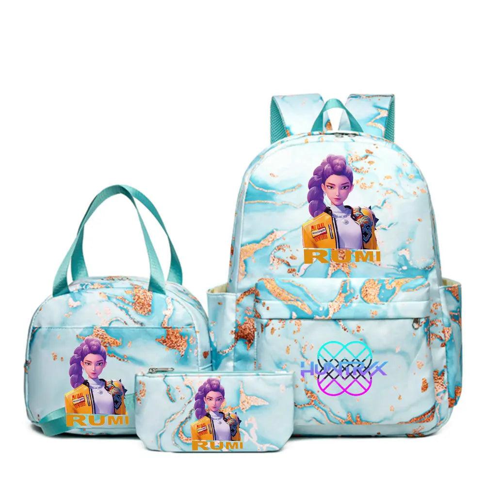 Backpack | Demon Hunters Cartoon Print | 20-35L Capacity | 3-Piece Lunch Bag Set