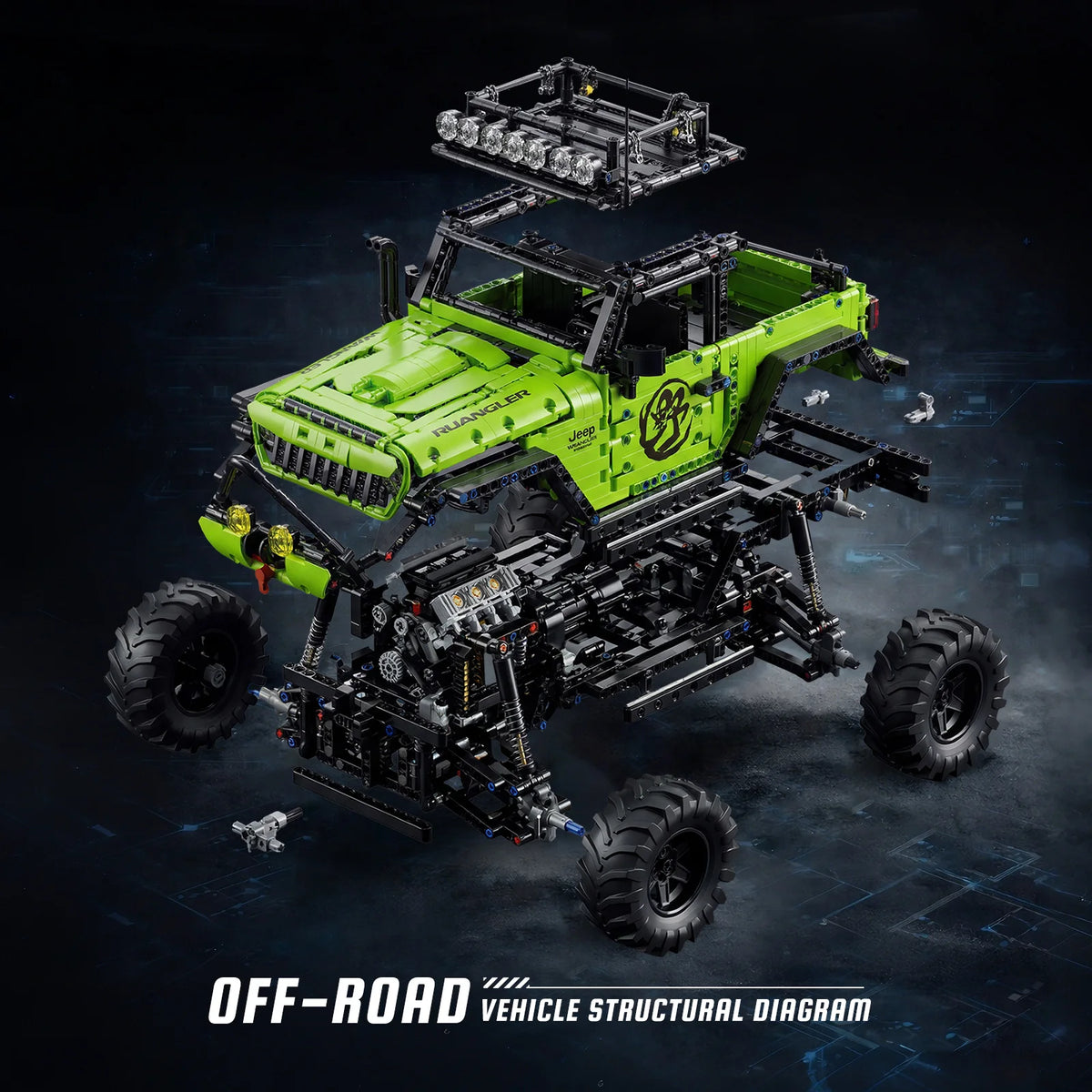 Off Road Truck Building Set | 1:8 Scale 4WD | 2357 Pieces | Black
