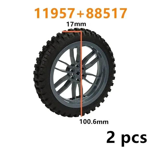 MOC Technical Tire Wheel Cross Hole Set Motorcycle Car Truck Wheels 44309 92402 32019 54120 11957 Construction Building Block - ToylandEU