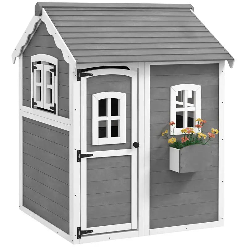 Outdoor Wooden Playhouse for Kids With Floor and Windows