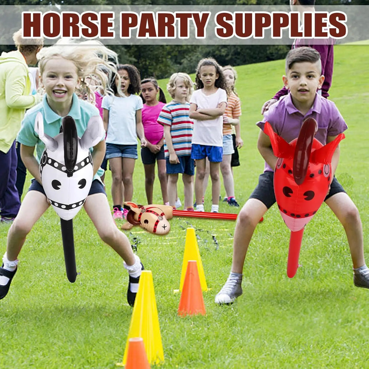 Inflatable Stick Horse | Large Size PVC Material | Kids Party Blow Up 3 Or 5 Pack