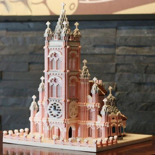 Architecture Building Block Set | 7000+ Pieces | 1:160 Scale | Pink Church