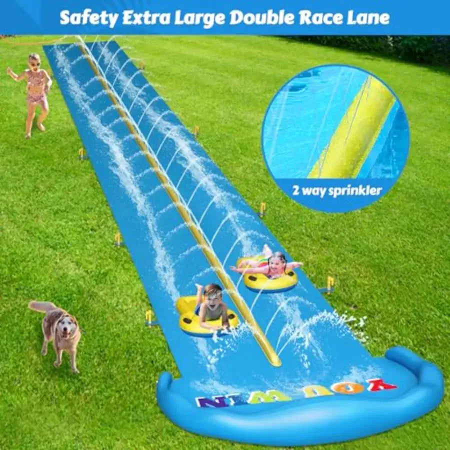 Water Slide 32.8ft Inflatable Splash Water Slip with 2 Racing Lanes for Boys Girls Adults Outdoor Water Toys for Backyard - ToylandEU